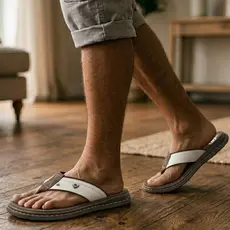 Chinelo Sandália Masculino Couro Legitimo Antistress Ortopédico Anatômica