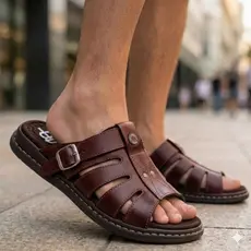 Sandália Franciscana Anti Stress Chinelo Masculino Couro Legítimo