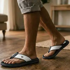 Chinelo Masculino Antistress Couro Legitimo Sandália Anatômica Ortopédico