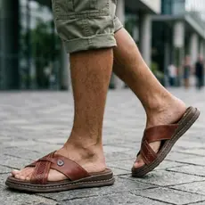 Sandália Antistress Chinelo Masculino Ortopédico Couro 1006