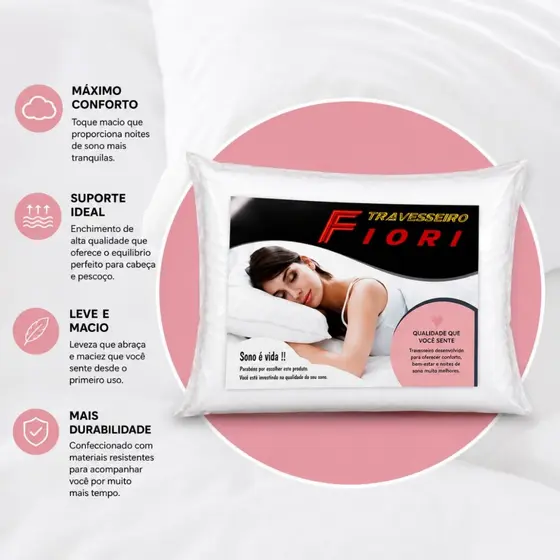 KIT 2 TRAVESSEIROS SUPORTE MEDIO  IDEAL PARA DORMIR DE LADO FIORI