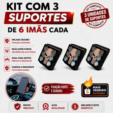KIT 3 Suportes de Celular 6 Imãs Para Moto Extra Forte