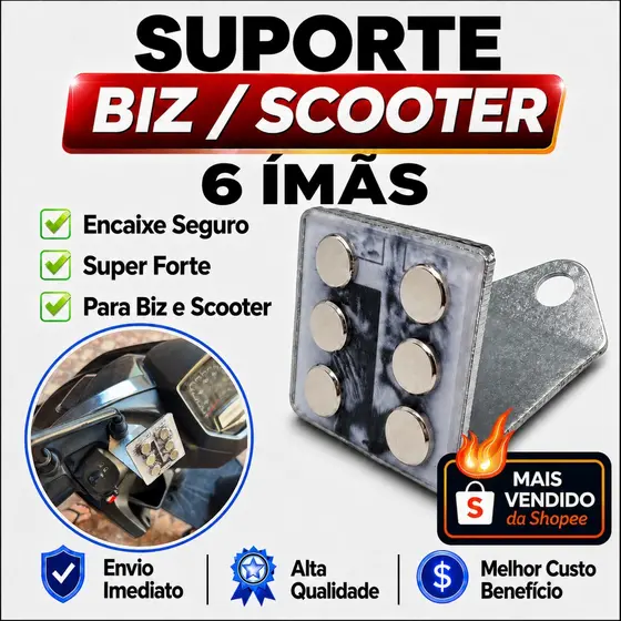 Suporte Celular Para Retrovisor Biz Scooter 6 Imãs