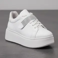 Tênis Feminino Casual Branco Plataforma Sola Alta com Tira de Stras Removível Original Conforto