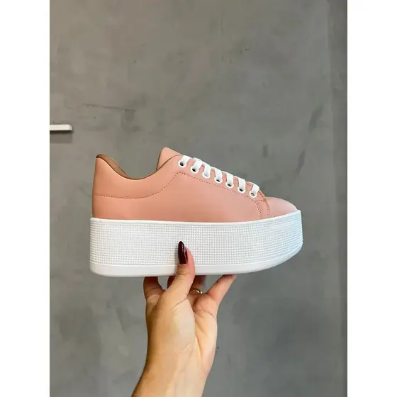 Tênis Plataforma Rosa Flatform Sola Alta