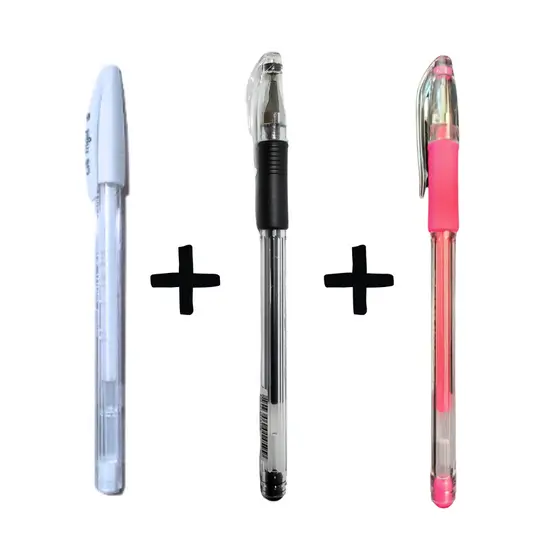 Kit Caneta Gel Branca + Rosa + Preta para design de sobrancelhas micropigmentação microblading marcação da pele