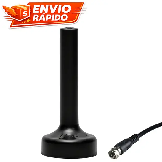 Antena Digital Portátil para Tv Digital HDTV FM UHF VHF Coaxial 5 metros Base Imã Preto
