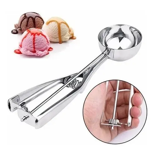 Pegador De Sorvete Colher Concha C/ Ejetor De Bola Inox 23cm