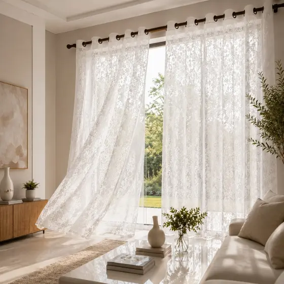 Cortina De Renda Serena . Disponível nas larguras de 2 a 5 metros. Sem forro. Sala Casa Decoração