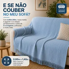 Manta Multiuso Para Sofá Gigante ou Cama Jeans Azul Bebê 100% Algodão 2,00x1,40m