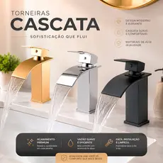 Torneira Banheiro Monocomando Cascata Bica Baixa Prata Preto Dourado Luxo de Metal 304 Inox