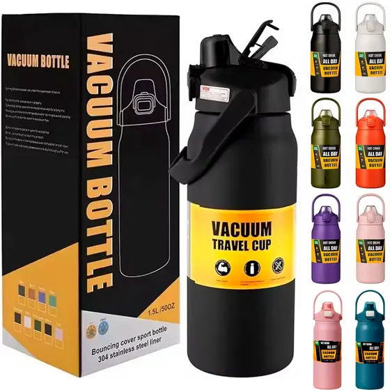 Garrafa Térmica 1,2L 1200ml Com Tampa e Alça Reforçada + Canudo Retrátil