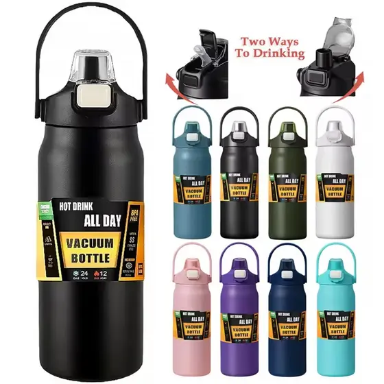 Garrafa Térmica De Viagem Inox 1200ml Isolamento A Vácuo Água Café c/Alça Camping Trilha Acampamento