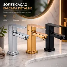 Torneira de Lavabo Banheiro Black Prata Dourado Luxo Metal Moderna 1/2 Cuba Fosco Inox Quadrada