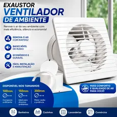 Exaustor Ventilador de Ambiente 100mm 150mm 200mm Silencioso Ventilação Banheiro Cozinha Bivolt