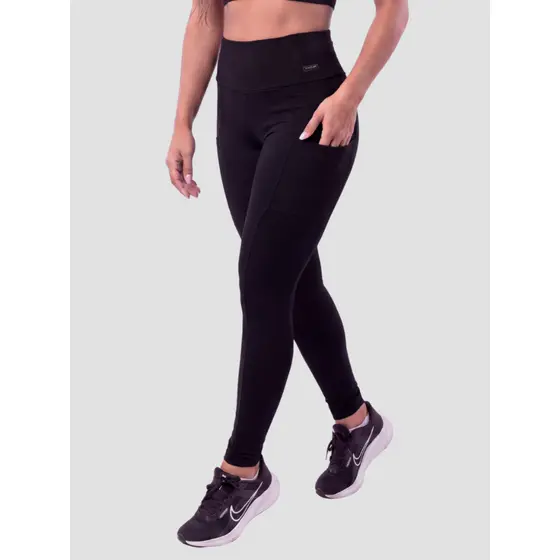 Calça Legging Feminina Térmica Peluciada Com Bolso Preta Massam Fitness