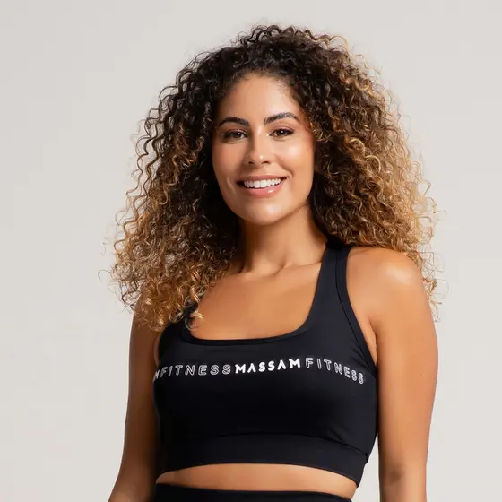 Top Poliamida Silk Massam Fitness Decote Quadrado Preto
