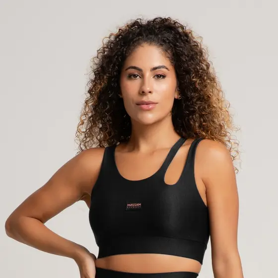 Top Poliamida Canelado Preto Massam Fitness
