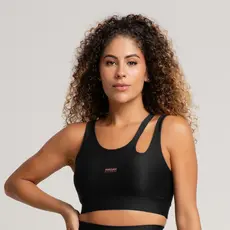 Top Poliamida Canelado Preto Massam Fitness