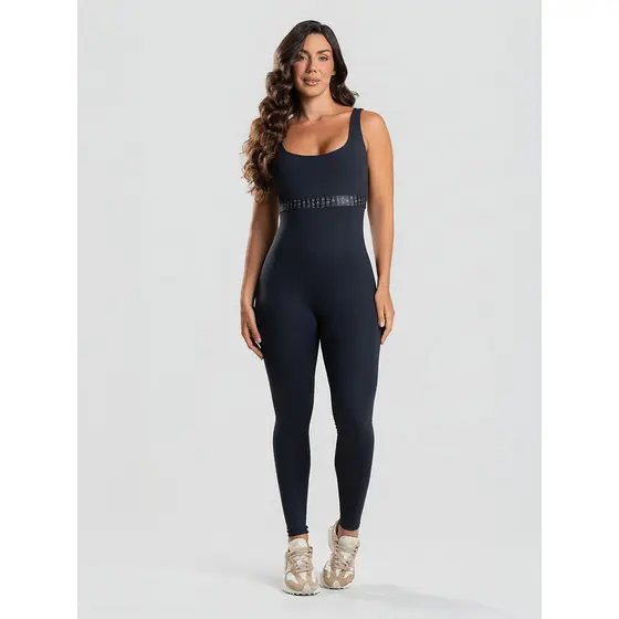 Macacão Feminino Em Poliamida Slim Preto Massam Fitness