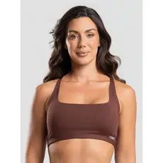 Top Feminino Poliamida Com Frente Quadrada Decote Costas Marrom Massam Fitness