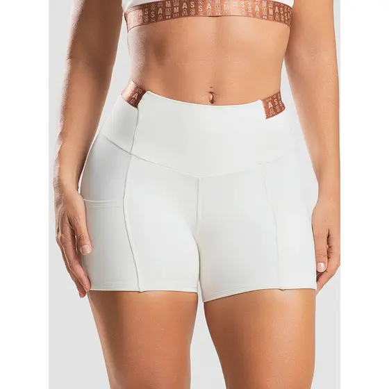 Short Feminino Poliamida Pespontado Off Com Bolso e Elástico