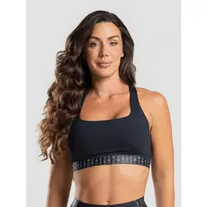 Top Poliamida Preto Costas Cruzadas Com Elástico Massam Fitness