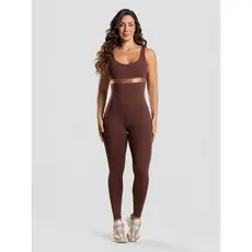 Macacão Feminino Em Poliamida Slim Marrom Massam Fitness