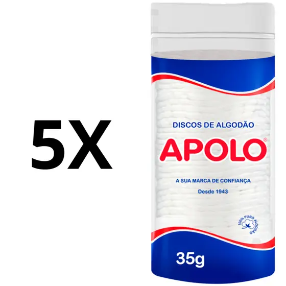 Kit 5 Algodão Disco Apolo Limpeza Facial Removedor Maquiagem Esmaltes 35g
