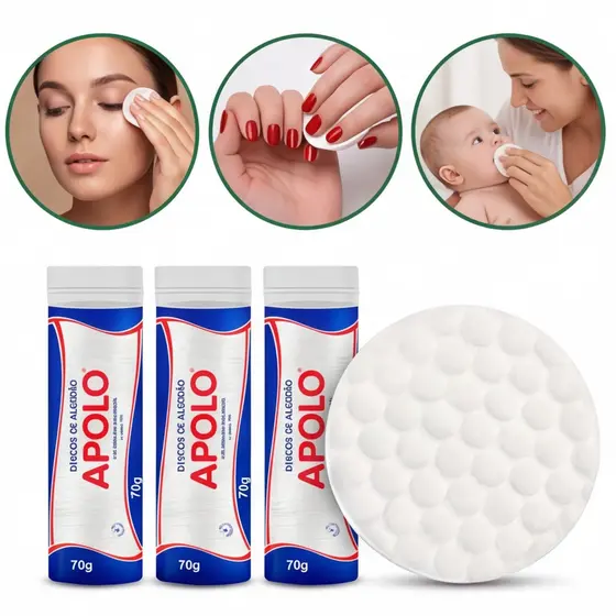 Kit 3 Algodão Disco Apolo 70g  Limpeza Facial  Removedor Maquiagem Esmaltes