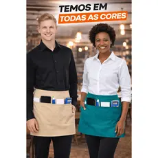 kit 2 avental tipo micro saia em tecido Oxford,frontal,meio avental,gracom, farda,uniformegarçonete,porta acessorios 4.4