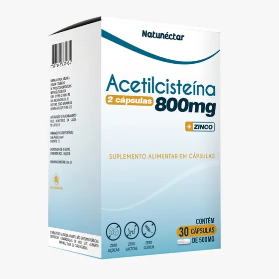 Acetilcisteína- NAC-30 Cáps.-800mg- Vitamina C D e Zinco