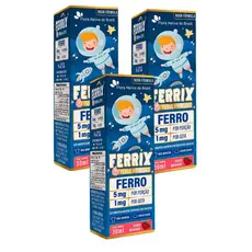 3x Ferrix- Ferro Em Gotas Kids- 30ml- Flora Nativa- Morango