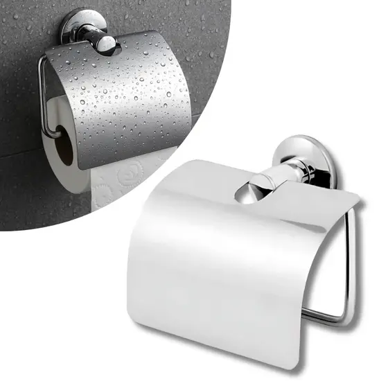 Porta Papel Higiênico Papeleira Aço Inox Fixação Dupla de Parede para Banheiro Tampa Inox
