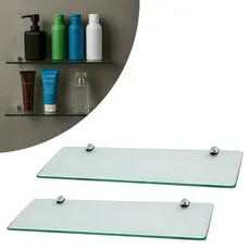 Kit 02 Prateleiras Porta Shampoo de Vidro 30x10x6 Banheiro Lavanderia Prateleira Multiuso