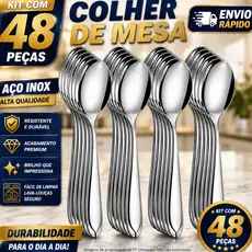 Jogo de Talhares 48 Peças Colher de Sopa em Inox Aparelho de Jantar Talheres Colheres para Cozinha