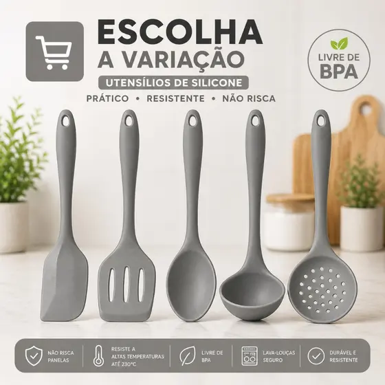 Utensílios de Silicone para Cozinha Colher Espátula Concha Pegador Jogo Talheres Escolha a Variação
