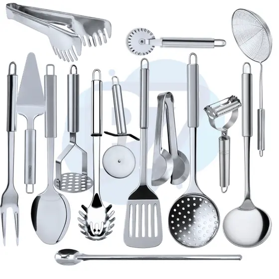 Utensílios para Cozinha em Geral Inox Escumadeira Concha Espátula Pegador Jogo Completo