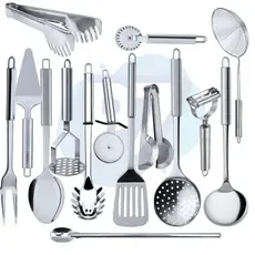 Utensílios para Cozinha em Geral Inox Escumadeira Concha Espátula Pegador Jogo Completo