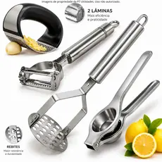 Kit Cozinha Triturador de Alho Descascador de Legumes 2 em 1 Espremedor de Limão Amassador de Batata