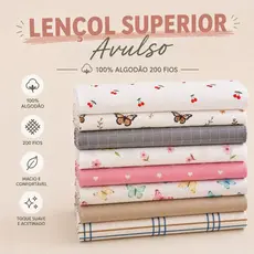 Lençol Superior Avulso Estampado 200 fios 100% Algodão Solteiro Casal Queen King
