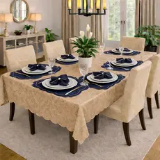 KIT TOALHA JACQUARD 6 LUGARES MAIS JOGO AMERICANO MESA POSTA SOUSPLAT SALA COZINHA