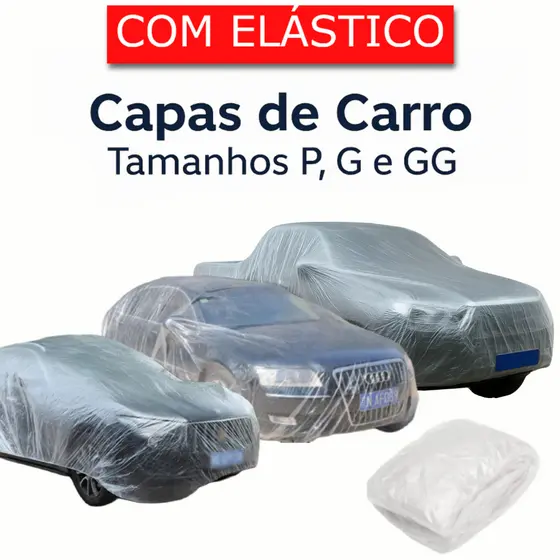 Capa Plástica Impermeável Transparente Cobrir Carro Tamanhos P/ G/ GG/ Com Elástico Proteção Chuva Automotiva 20 Micras