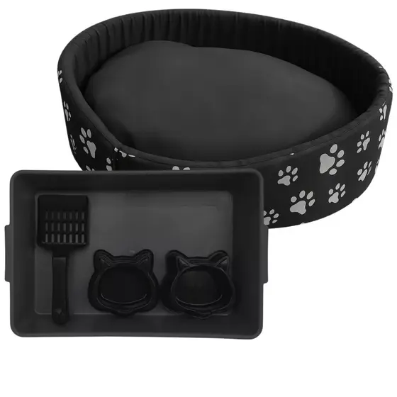 Cama para Gato Europa Lávável + Caixa de Areia Completa 4 Peças