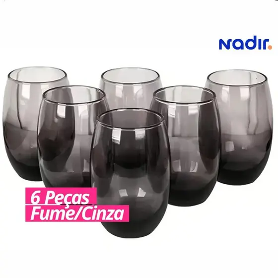 Jogo De Copos De Vidro Com 6 peças Fumê 465ml - Aruba