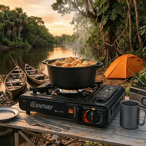 Fogareiro Fogão Portátil A Gás Century + Maleta Para Camping Pesca Viagem Acendimento Automático
