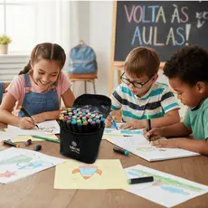 Estojo Canetas Hidrográficas 24, 36 e 48 Cores Vivas Material Escolar Infantil Volta às Aulas