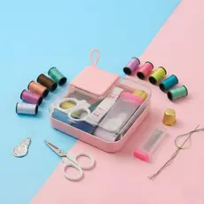 Kit Costura Portátil Com Estojo Completo Sortido Linha Agulha Tesoura Emergência Viagem Bolsa Casa
