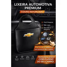 Lixeira Automotiva Couro Premium Personalizada com Logo do Carro Universal Resistente Não Vaza Luxo Carro