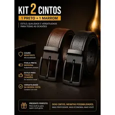 kit 2 cintos masculinos com fivela preta luxo um marrom um preto